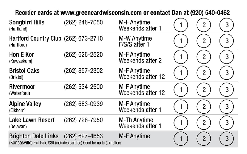 The Green Card - Wisconsin's Discount Golf Card! - The Green Card - Wisconsin's Discount Golf Card